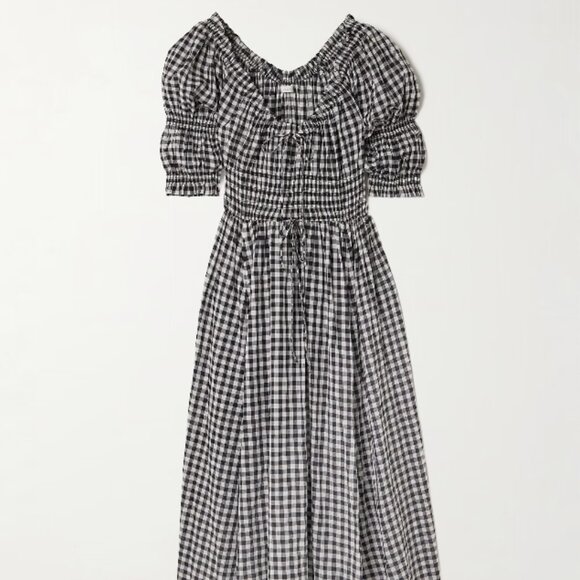 DÔEN Ischia Gingham Cotton Tie-Waist Midi Dress - Noir Greta Gingham - Picture 2 of 8